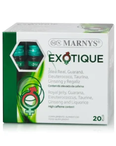 EXOTIQUE cu 5 Energizanți – Ginseng Siberian + Panax Ginseng + Lăptișor de Matcă + Guarana + Taurină pentru Revigorare, Vitalitate și Reducerea Oboselii – 20 Fiole