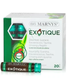 EXOTIQUE cu 5 Energizanți – Ginseng Siberian + Panax Ginseng + Lăptișor de Matcă + Guarana + Taurină pentru Revigorare, Vitalitate și Reducerea Oboselii – 20 Fiole